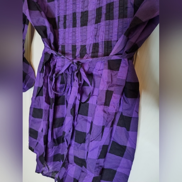 Miley Cyrus purple checkered plaid women's tunic top - Picture 12 of 13